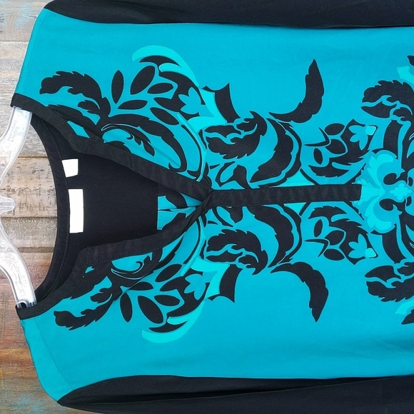 New York & Company Teal & Black V-Neck Blouse - Small - Picture 2 of 8